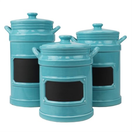 HDS TRADING 3 Piece Ceramic Canisters with Chalkboard Labels, Turquoise ZOR95911